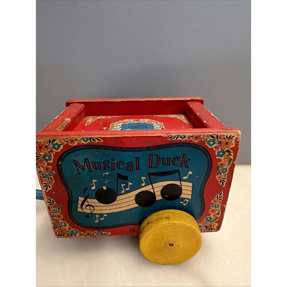 Vintage 1950s Fisher Price Wooden Musical Duck Pull Toy w/ Replaced Pull String - Picture 3 of 16